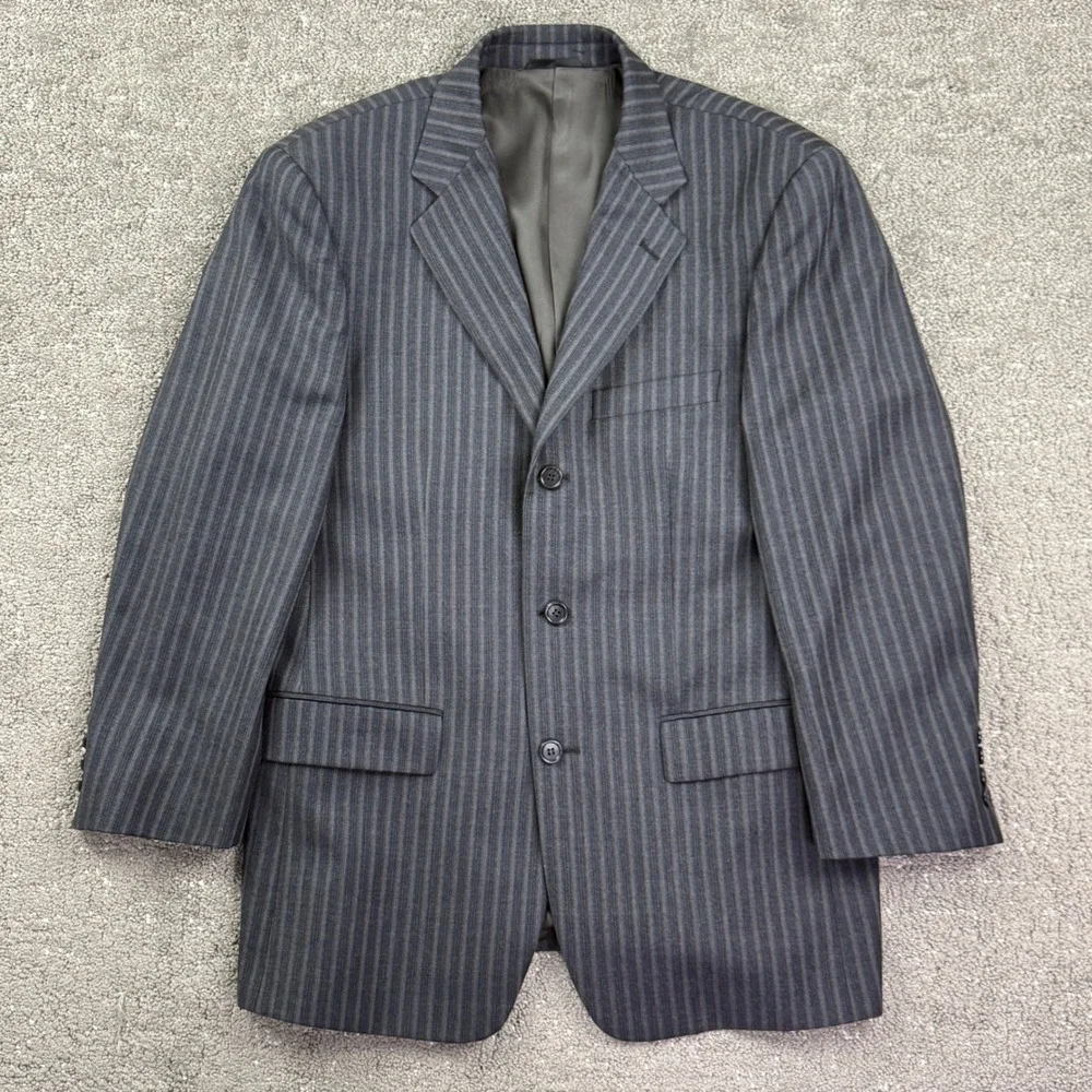 Naldini Blazer Mens 42R Grey Pinstripe Super 150s Wool 3 Button Suit Jacket Luxe